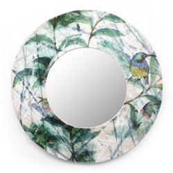 Small Green & White Sunbirds Ceramic Mirror - BBZXPG