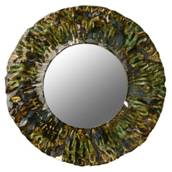 Small 350mm Dark Green & Brown Ceramic Mirror - BCWMPT