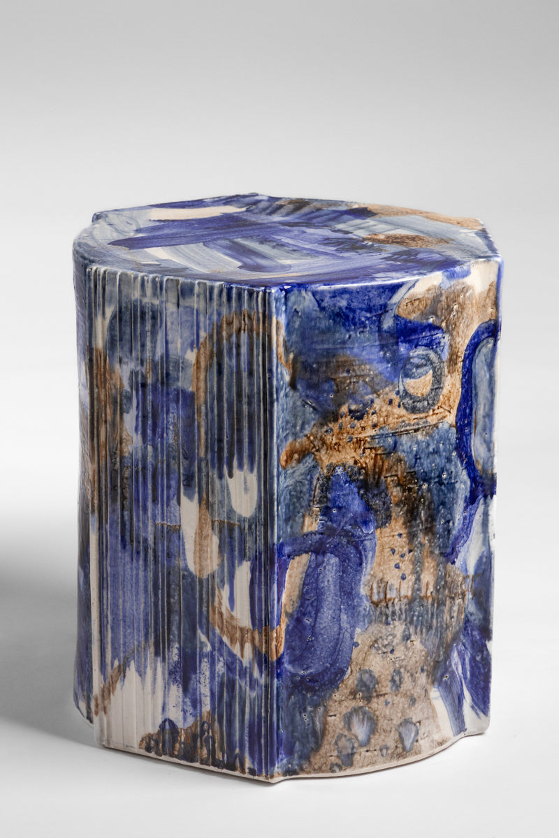 Blue & Brown Handcrafted Ceramic Side Table 370mm - BEKJKF