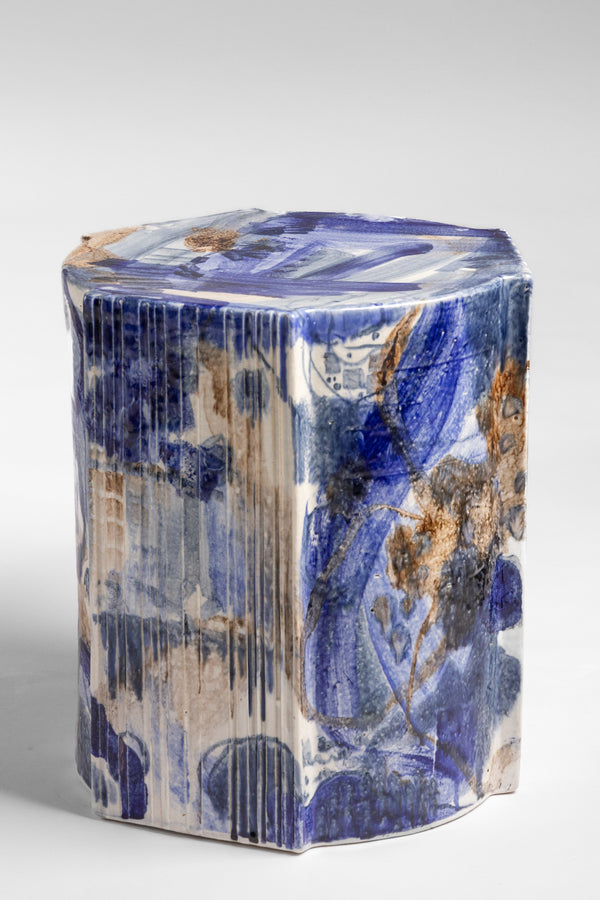 Blue & Brown Handcrafted Ceramic Side Table 370mm - BEKJKF