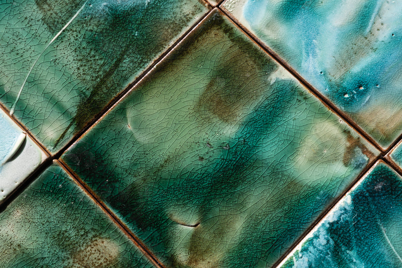 Hand-Panted Abstract Green Square Tile - BEMM4C-WS