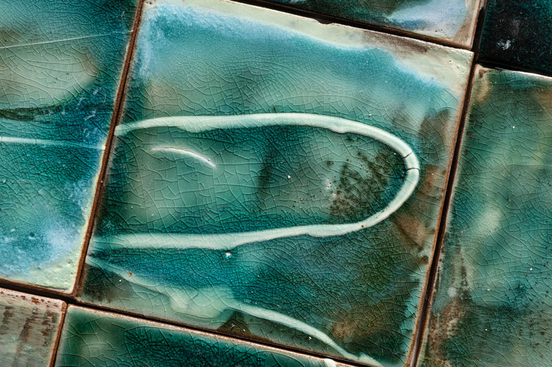 Hand-Panted Abstract Green Square Tile - BEMM4C-WS