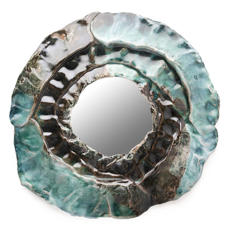 Small Aqua & Brown Ceramic Mirror - BEXSSH