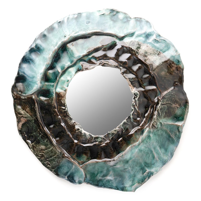 Small Aqua & Brown Ceramic Mirror - BEXSSH