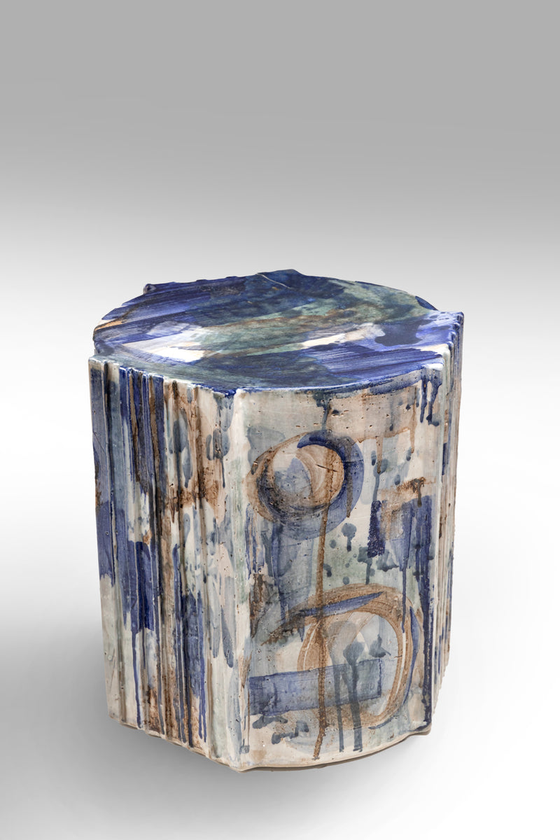 Blue & Brown Handcrafted Ceramic Side Table - BFABLE