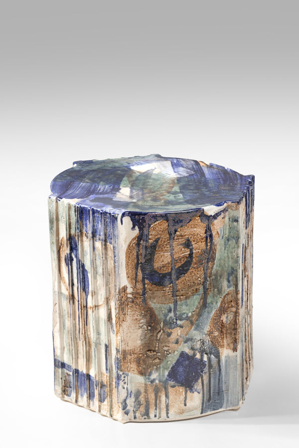 Blue & Brown Handcrafted Ceramic Side Table - BFABLE