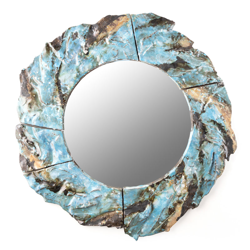 Medium Tan & Blue Ceramic Mirror - BFEHAJ