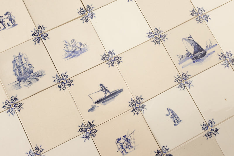 Delft Inspired Blue and White Hand-Painted Square Tiles BGNBJY_8B