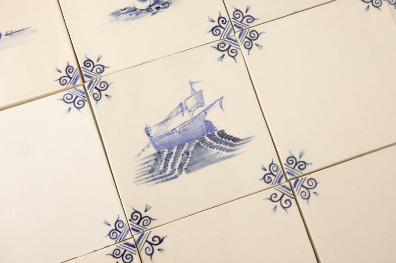 Delft Inspired Blue and White Hand-Painted Square Tiles BGNBJY_8B