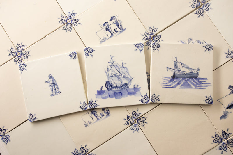 Delft Inspired Blue and White Hand-Painted Square Tiles BGNBJY_8B