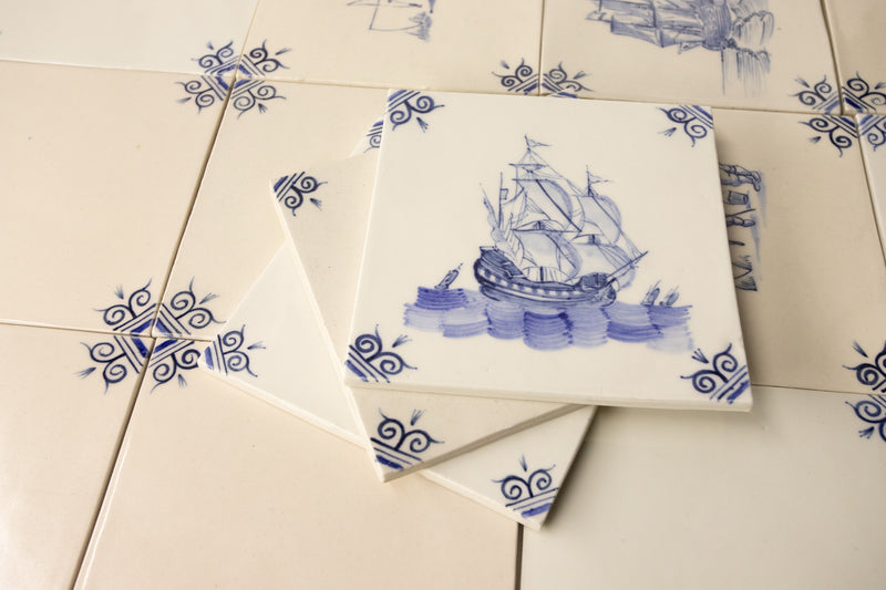 Delft Inspired Blue and White Hand-Painted Square Tiles BGNBJY_8B