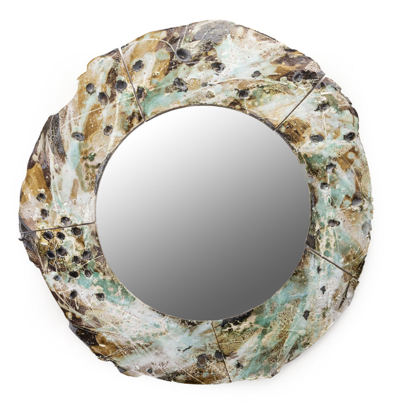 Experience the calm interplay of warm ambers and strong chocolate brush swirls, concentrically adorning the frame. This mirror exudes a bold and sophisticated allure, making it a distinctive statement piece - BWXYUN