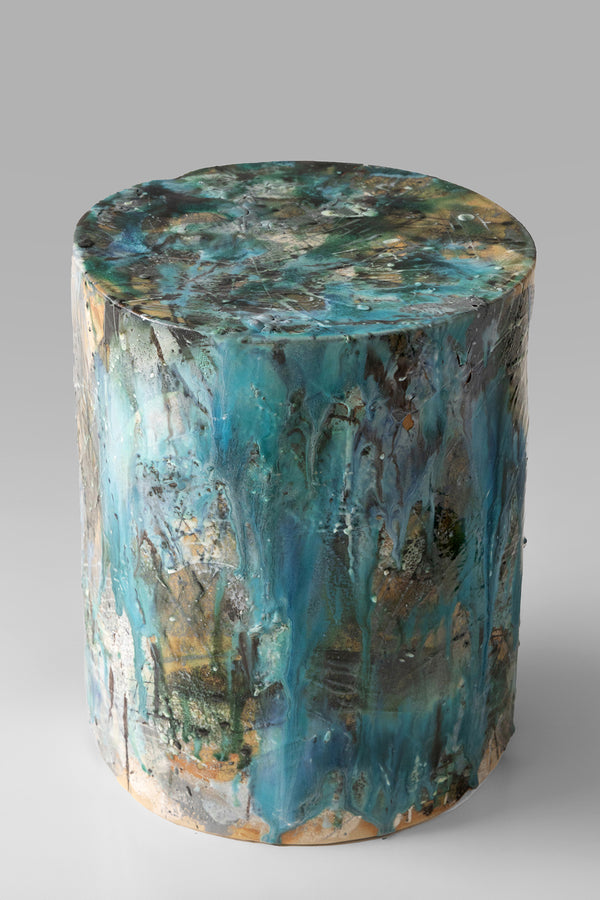 Turquoise Hand-Painted Ceramic Side Table - BZEQNQ