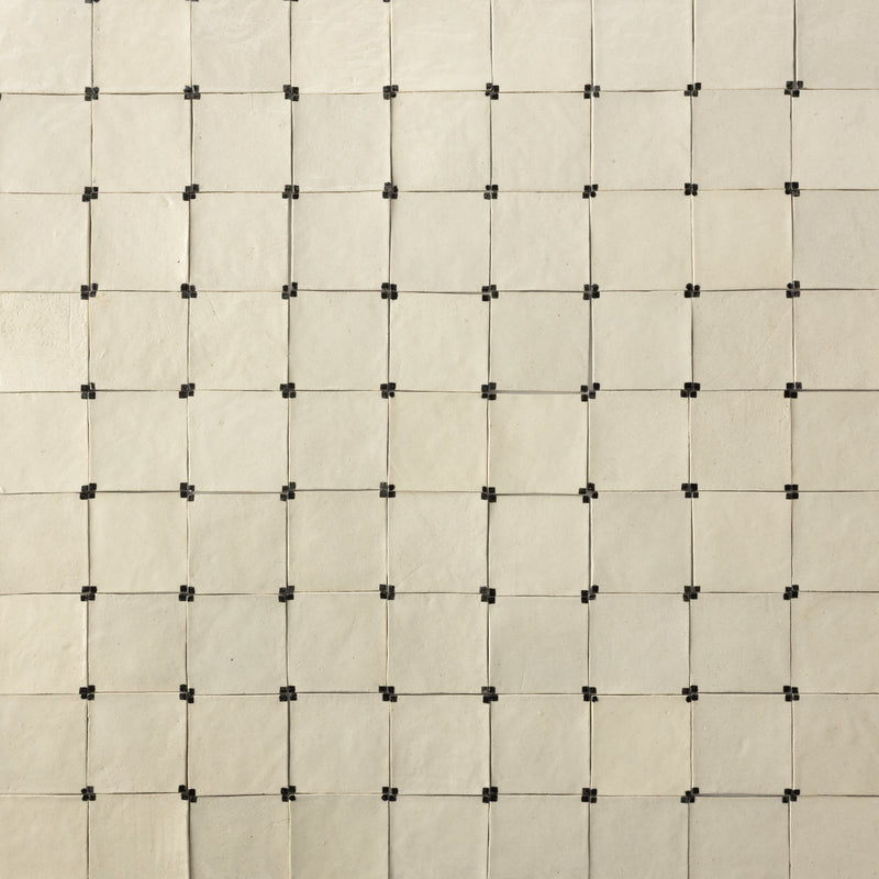 Cream Square Ceramic Tiles with Black Hand-Painted Corners - CBCDFD-WS