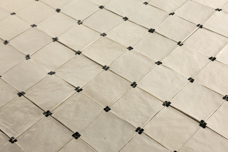 Cream Square Ceramic Tiles with Black Hand-Painted Corners - CBCDFD-WS