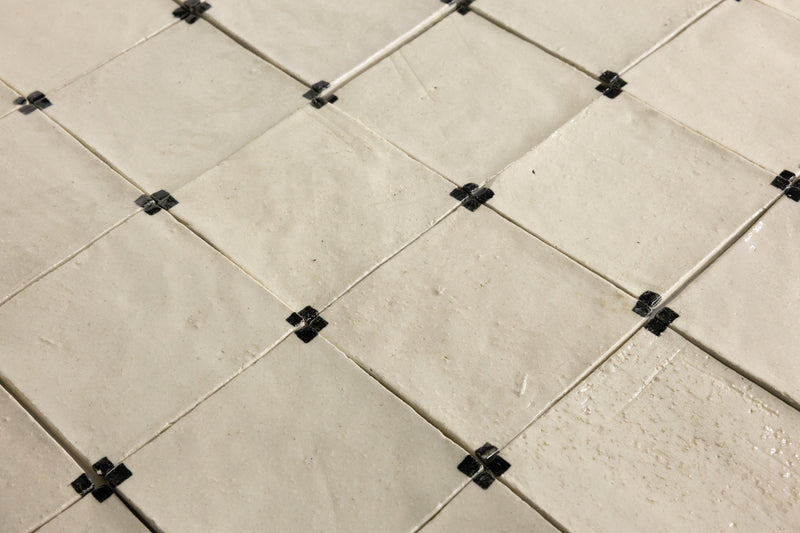 Cream Square Ceramic Tiles with Black Hand-Painted Corners - CBCDFD-WS