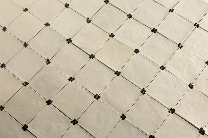 Cream Square Ceramic Tiles with Black Hand-Painted Corners - CBCDFD-WS