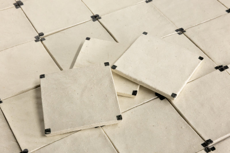 Cream Square Ceramic Tiles with Black Hand-Painted Corners - CBCDFD-WS