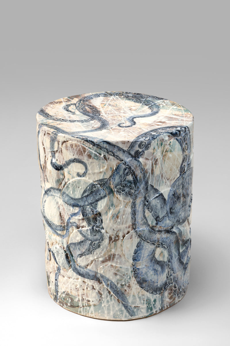 Hand-Made Blue Octopus Ceramic Side Table - CLEFDG