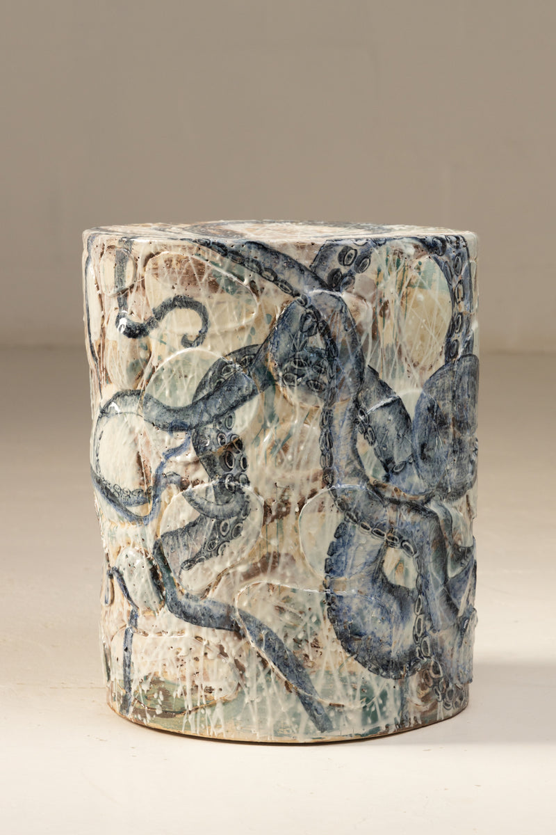 Hand-Made Blue Octopus Ceramic Side Table - CLEFDG