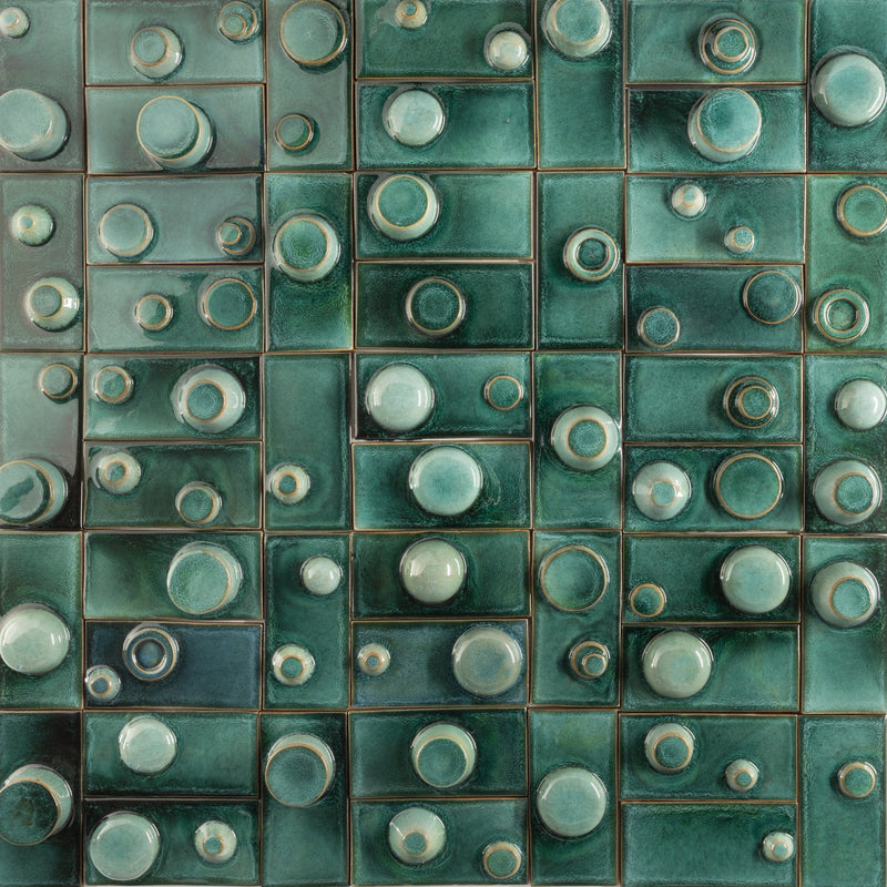 Hand-Made Rectangular 3D Green Tiles - CM9N4O-EX