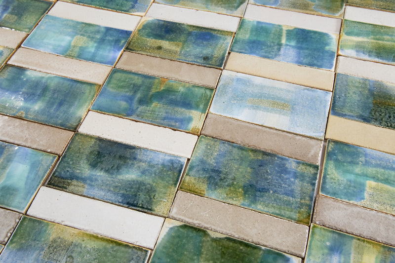 Hand-Painted Green Taupe & Blue Tiles - CXZZCA_11B