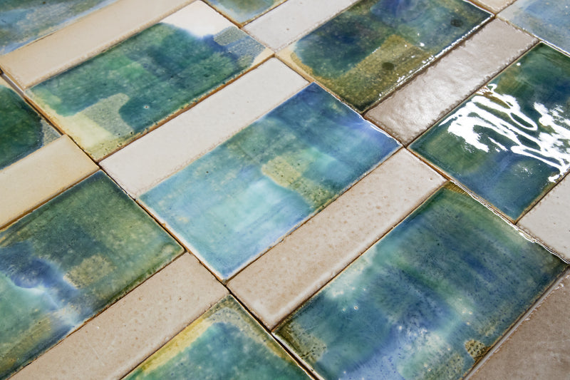 Hand-Painted Green Taupe & Blue Tiles - CXZZCA_11B