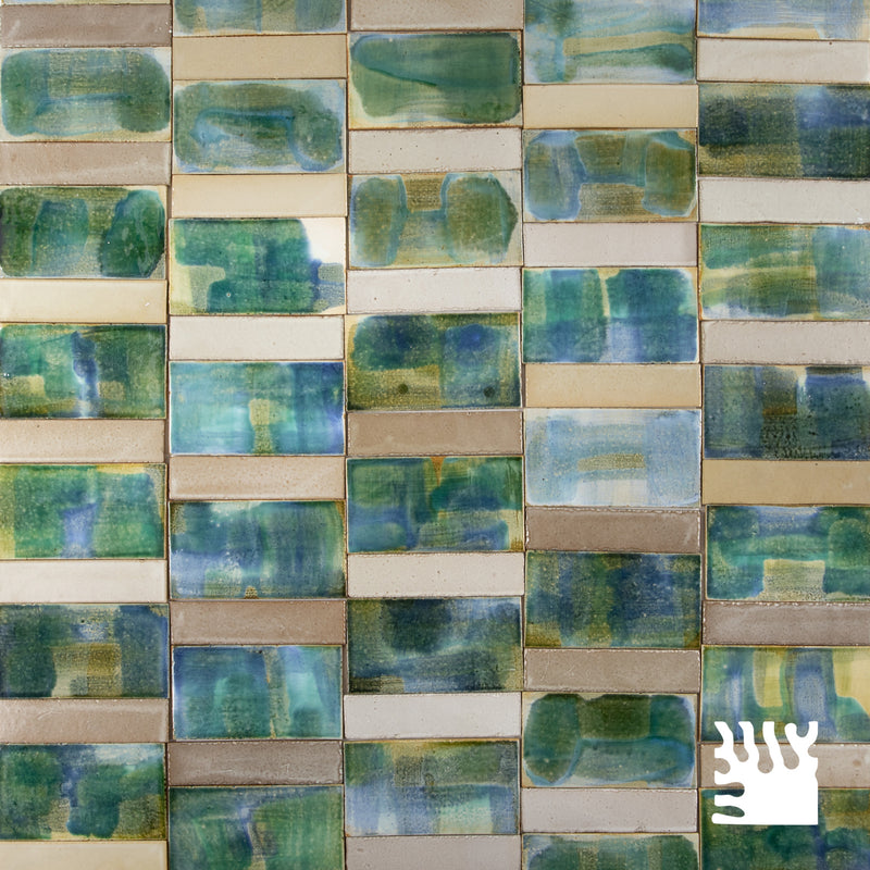 Hand-Painted Green Taupe & Blue Tiles - CXZZCA_11B