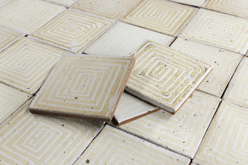 Cream Geometric Spiral Hand-Printed Square Tiles - DCLDFC_WS-2B