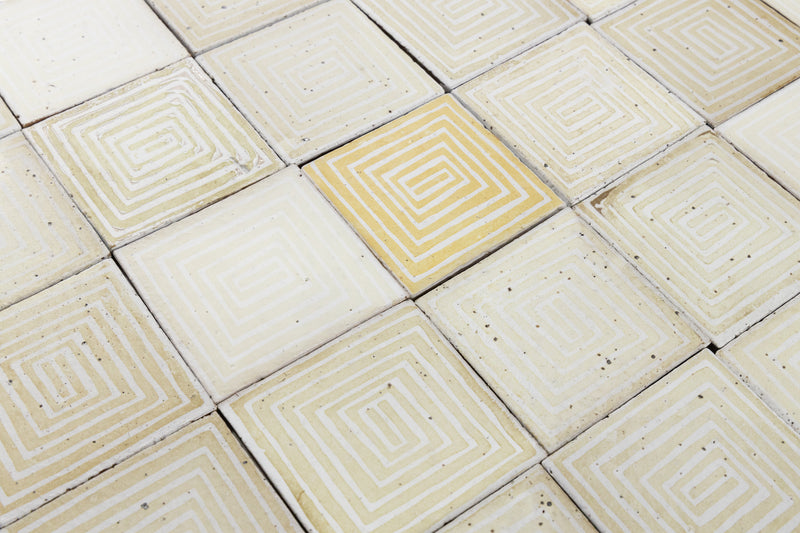 Cream Geometric Spiral Hand-Printed Square Tiles - DCLDFC_WS-2B