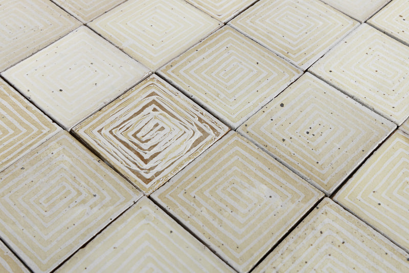 Cream Geometric Spiral Hand-Printed Square Tiles - DCLDFC_WS-2B