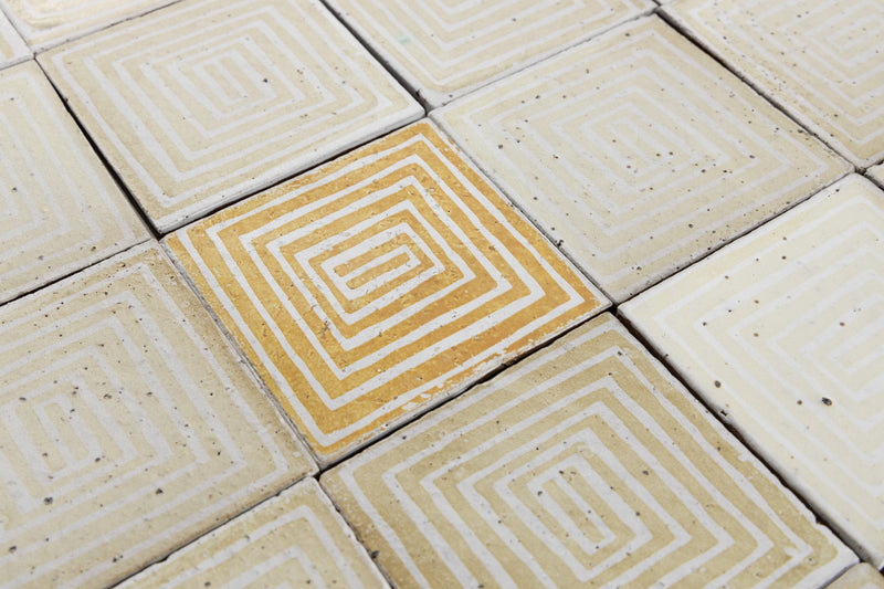 Cream Geometric Spiral Hand-Printed Square Tiles - DCLDFC_WS-2B