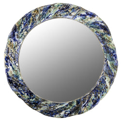 Behold a large mirror, a mesmerizing display of bands spiraling out in shades of royal blue, refreshing green, and indulgent chocolate. This captivating design infuses your space with a dynamic yet soothing visual allure - DJCLDJ