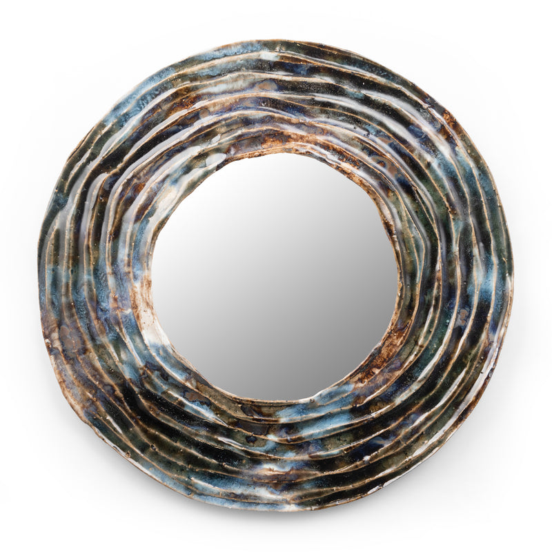 Small Blue & Brown Ceramic Mirror - DPHYQF