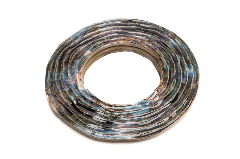 Small Blue & Brown Ceramic Mirror - DPHYQF