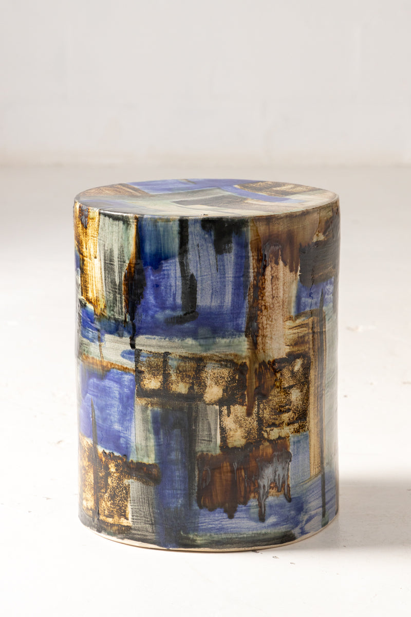 Cobalt Blue & Brown Ceramic Side Table - DWDDHT