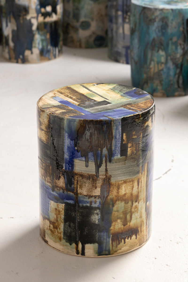 Cobalt Blue & Brown Ceramic Side Table - DWDDHT