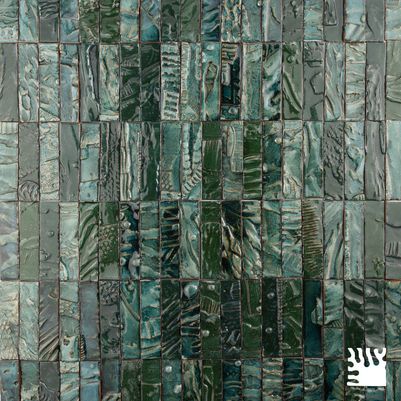 Hand-Made Green Textured Ceramics Wall Tiles - EBGBCD_WS