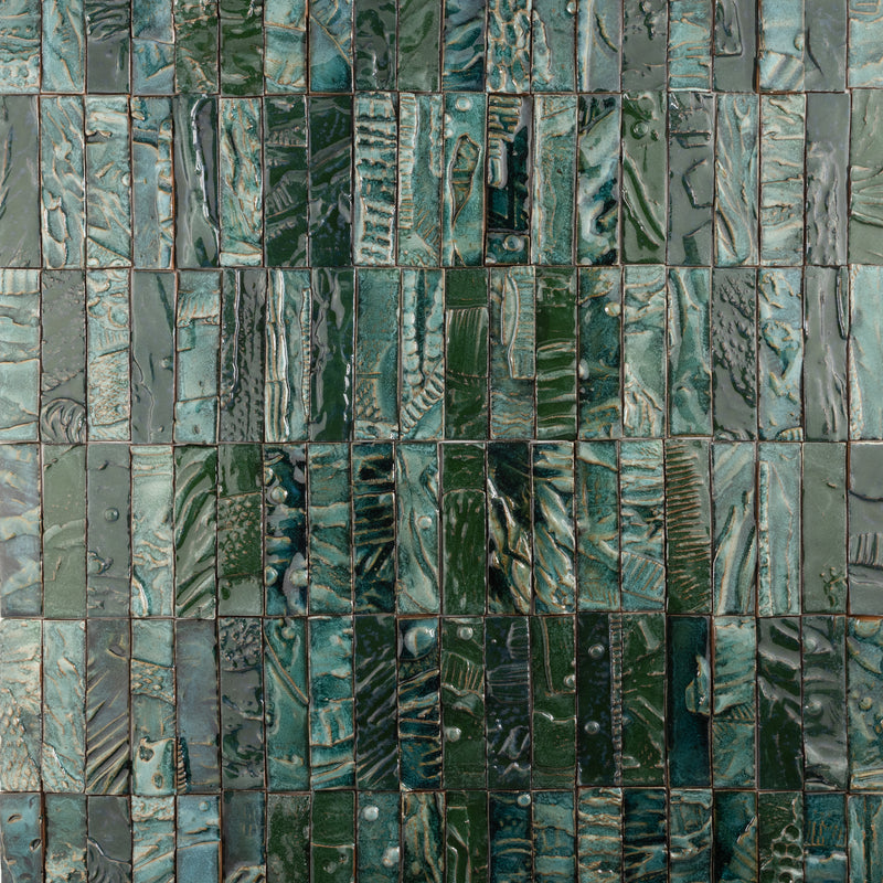 Hand-Made Green Textured Ceramics Wall Tiles - EBGBCD_WS