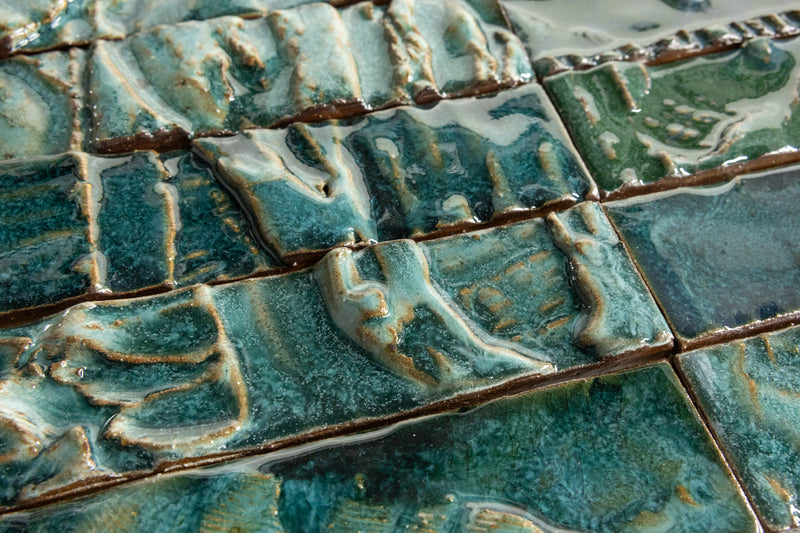 Hand-Made Green Textured Ceramics Wall Tiles - EBGBCD_WS