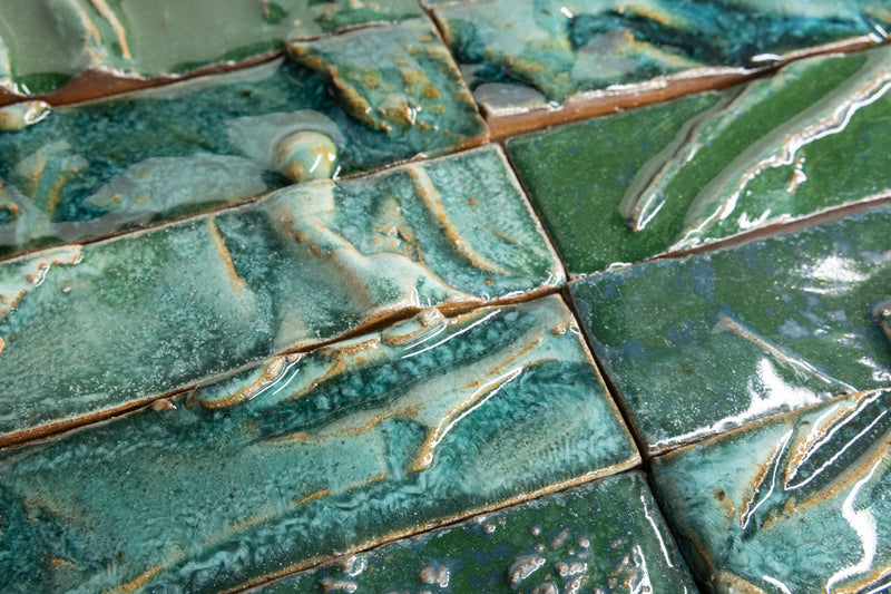 Hand-Made Green Textured Ceramics Wall Tiles - EBGBCD_WS