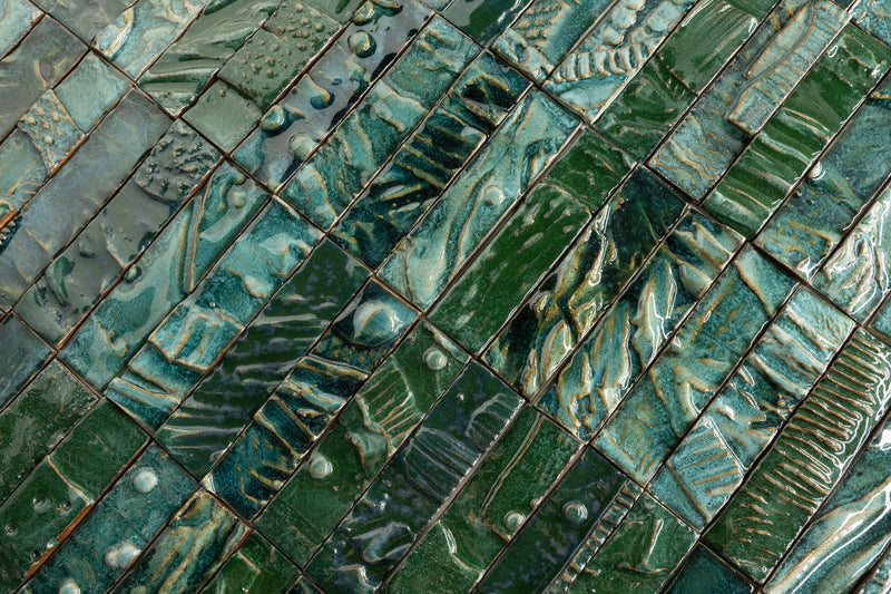 Hand-Made Green Textured Ceramics Wall Tiles - EBGBCD_WS