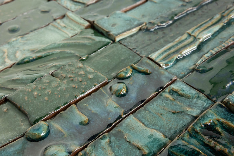 Hand-Made Green Textured Ceramics Wall Tiles - EBGBCD_WS