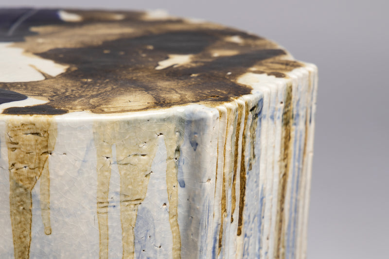 Blue, Brown & White Handcrafted Ceramic Side Table 390mm - EBHGFK