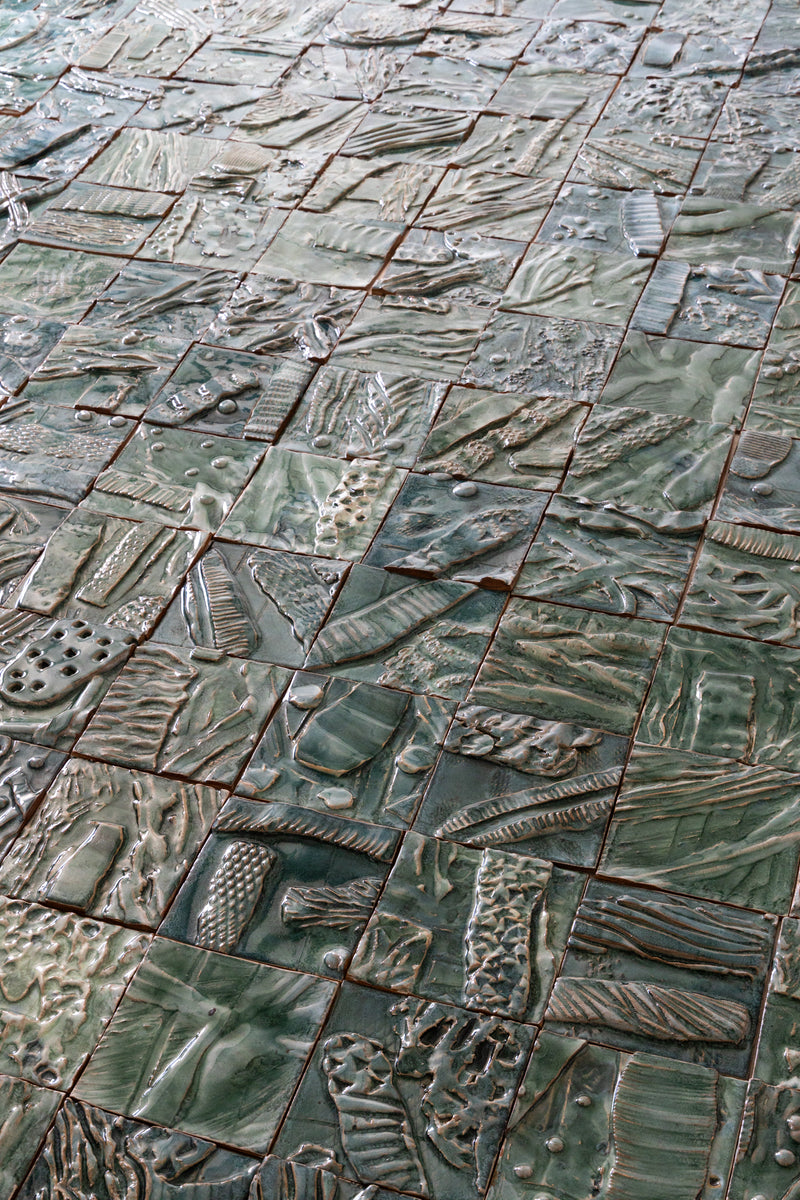 Hand-Sculpted Square Green Textured Ceramics Wall Tiles - DJHLEG_EX(EJCFFJ)