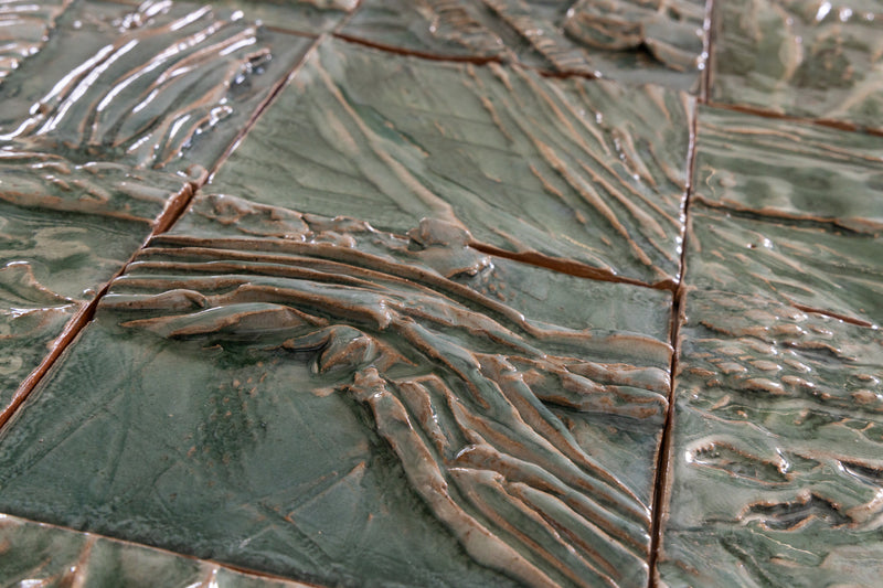 Hand-Sculpted Square Green Textured Ceramics Wall Tiles - DJHLEG_EX