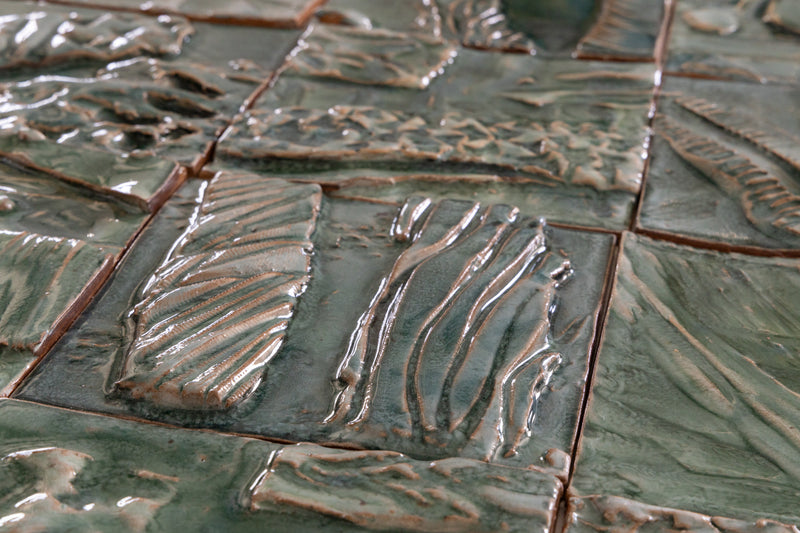 Hand-Sculpted Square Green Textured Ceramics Wall Tiles - DJHLEG_EX