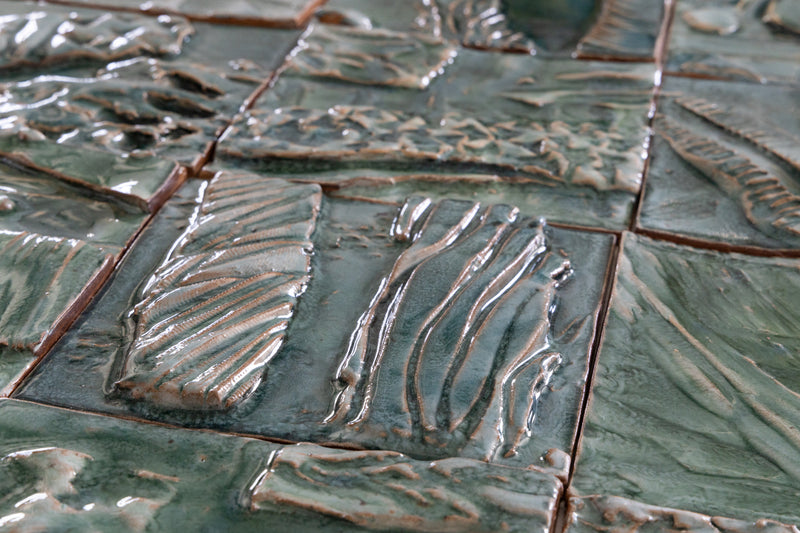 Hand-Sculpted Square Green Textured Ceramics Wall Tiles - DJHLEG_EX(EJCFFJ)