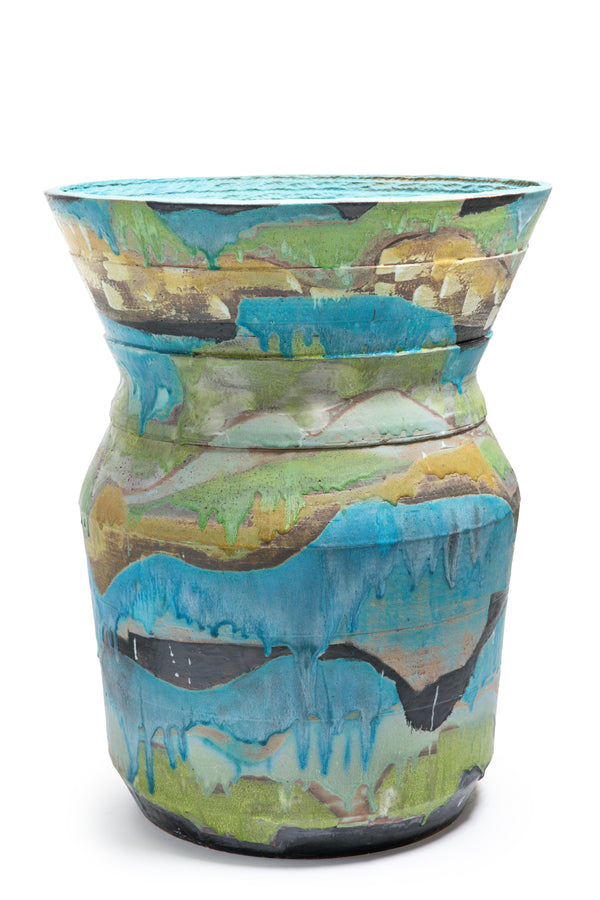 Blue & Green Hand-Painted Ceramic Vessel - 15JJNL