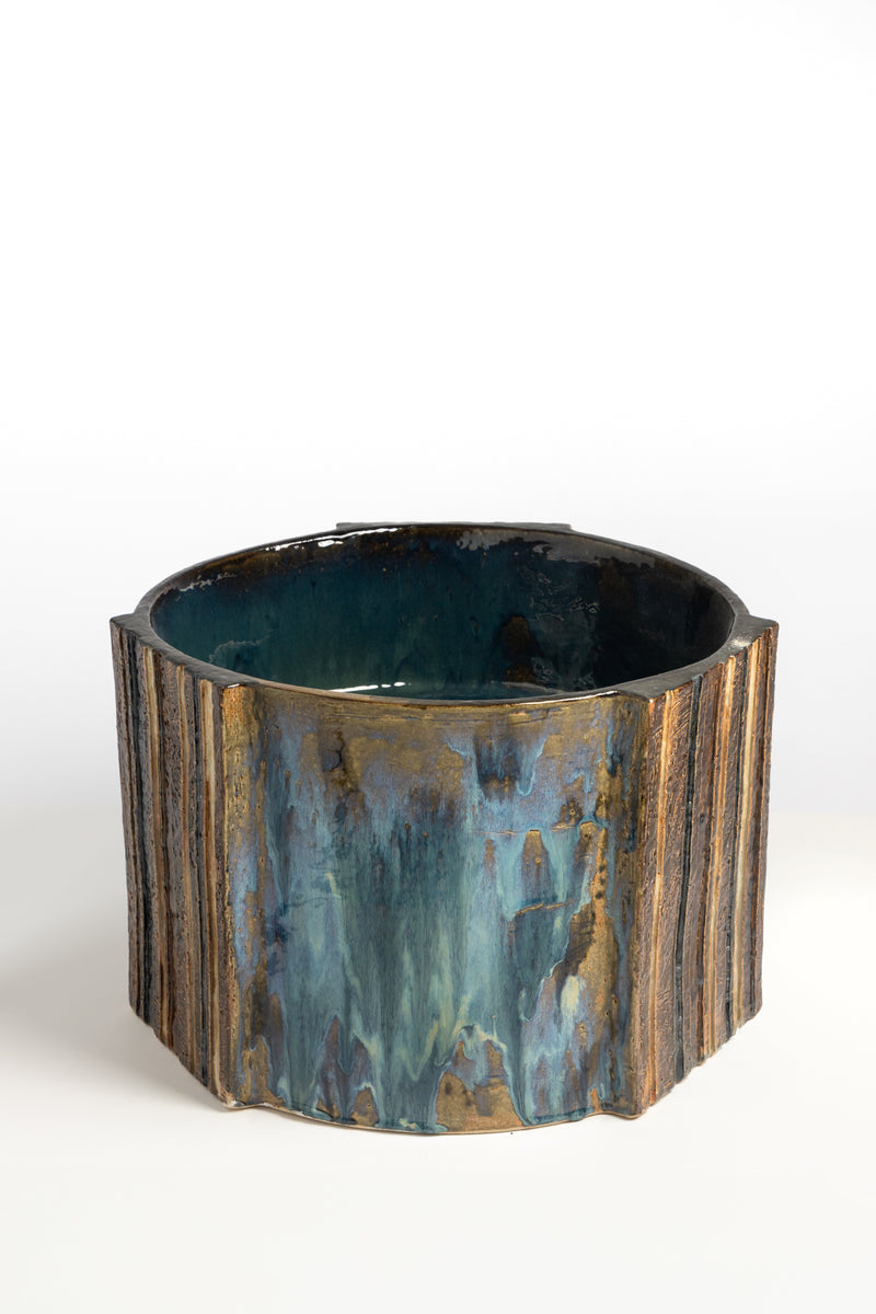 Blue & Brown Hand-Made Ceramic Basin 500mm - LAADLL